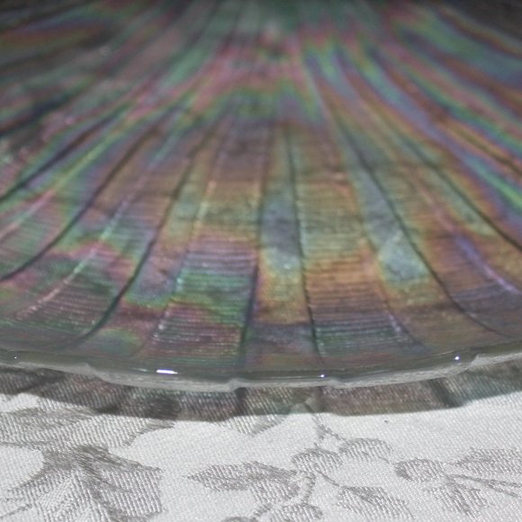 Gorgeous Iridescent Kamei Glass Shell Tray | Japanese Carnival Glass Platter - Picture 5 of 5